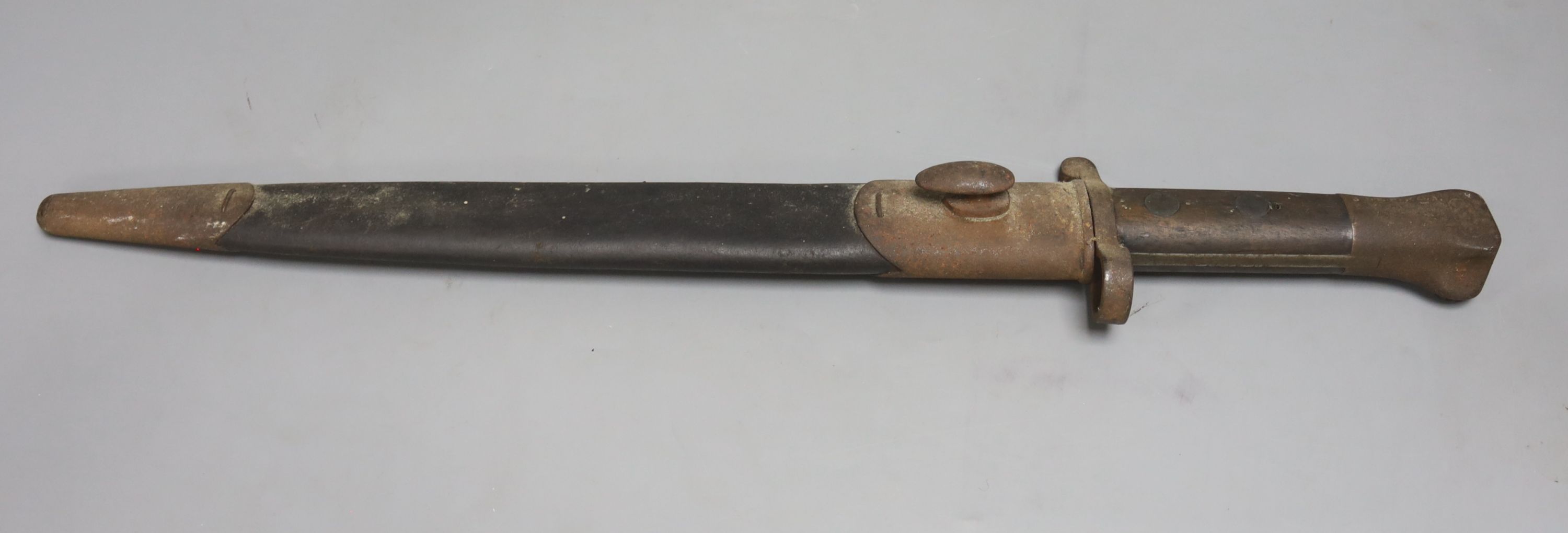 A 19th century French bayonet, together with an early 20th century English bayonet and a ‘Remember The Alamo 1836 The Stand of Colonel Jim' Bowie knife